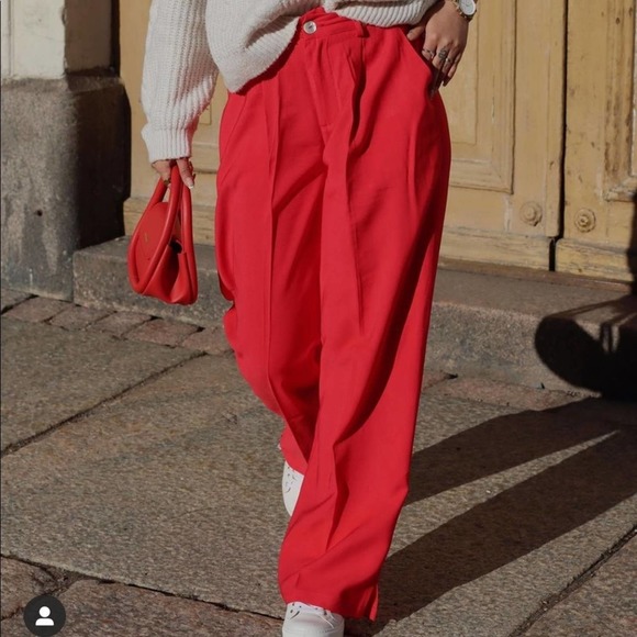 Molly Bracken Pants - Molly Bracken High Rise Wide Leg Trouser Red Pants Size Medium